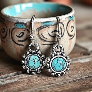 5 For $25💫Small Santa Fe Turquoise Boho Medallion Earrings